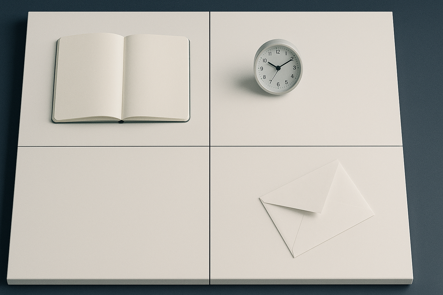 A desk divided into four quadrants representing the Eisenhower Matrix structure