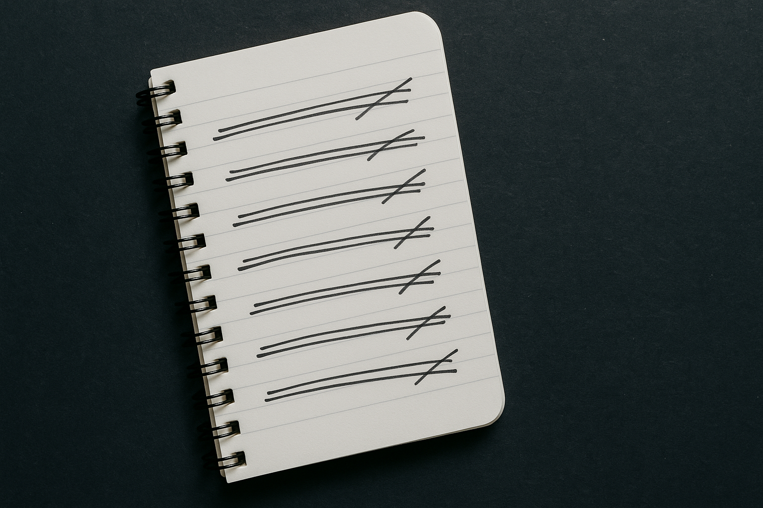 Notebook with crossed-out lines and one circled item